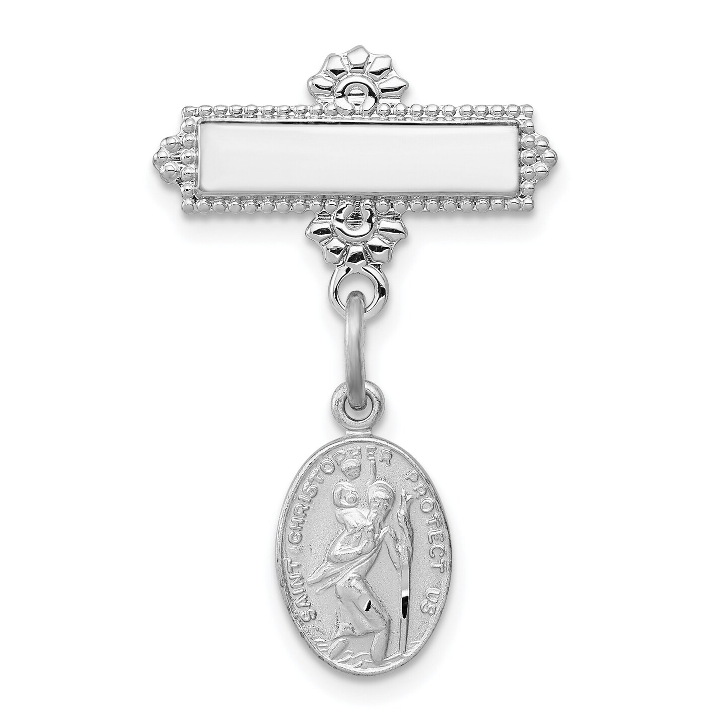 Sterling Silver Oval Saint Christopher Medal Pin