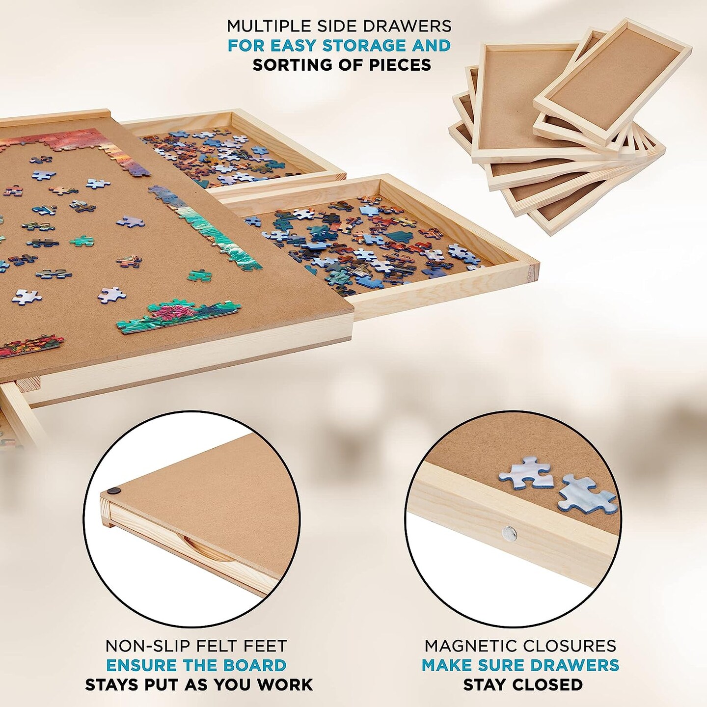 SkyMall 1000 Piece Puzzle Board W/Mat, 23” x 31” Wooden Jigsaw Puzzle Table