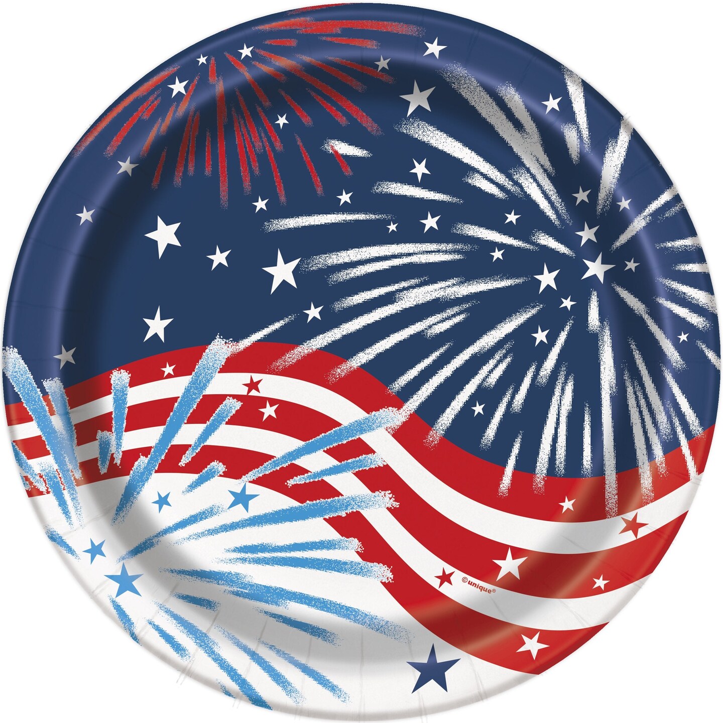 Patriotic Fireworks 4th of July Round 9&#x22; Dinner Plates - 8ct