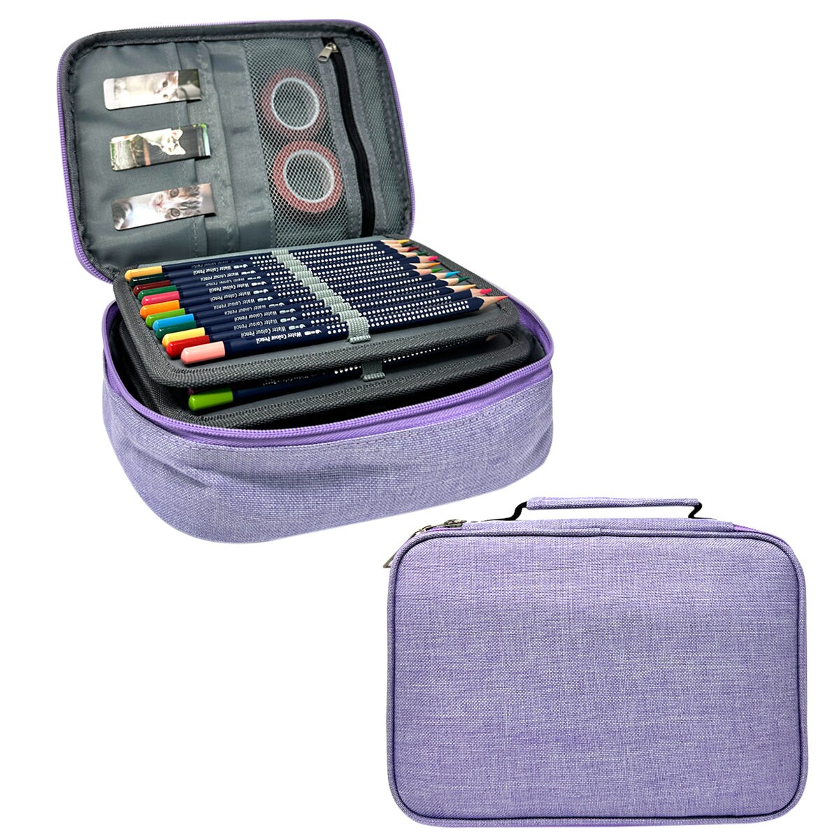 Wrapables Large Capacity 72 Slot Pencil Case for Colored Pencils, Stationery Pouch, Lavender