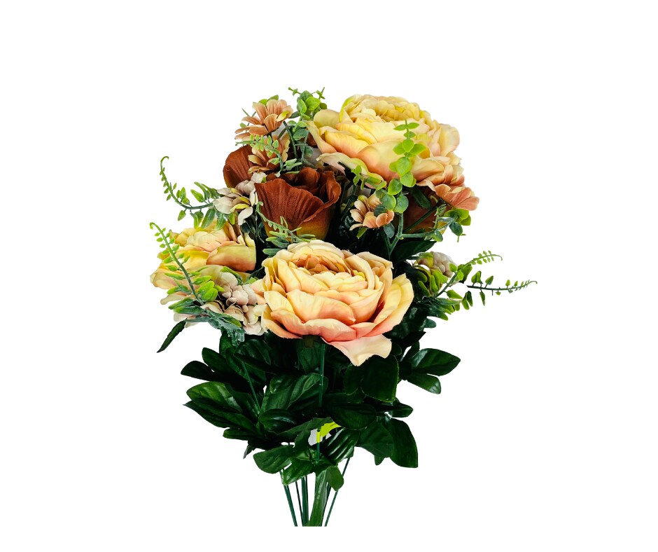 Vibrant Artificial Fall Rose Daisy Bush Stunning Mauve, Brown, and