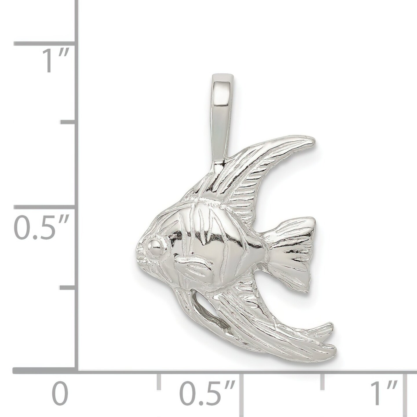 Sterling Silver Angelfish Charm Pendant Jewelry 24mm x 16mm