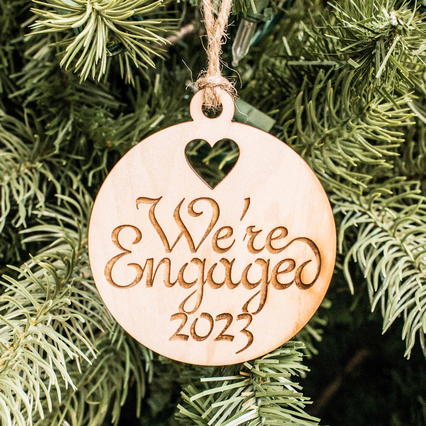 Ornament - We're Engaged 2023 - Raw Wood 3x3in Ornament - We're Engaged 2023 - Raw Wood 3x3in
