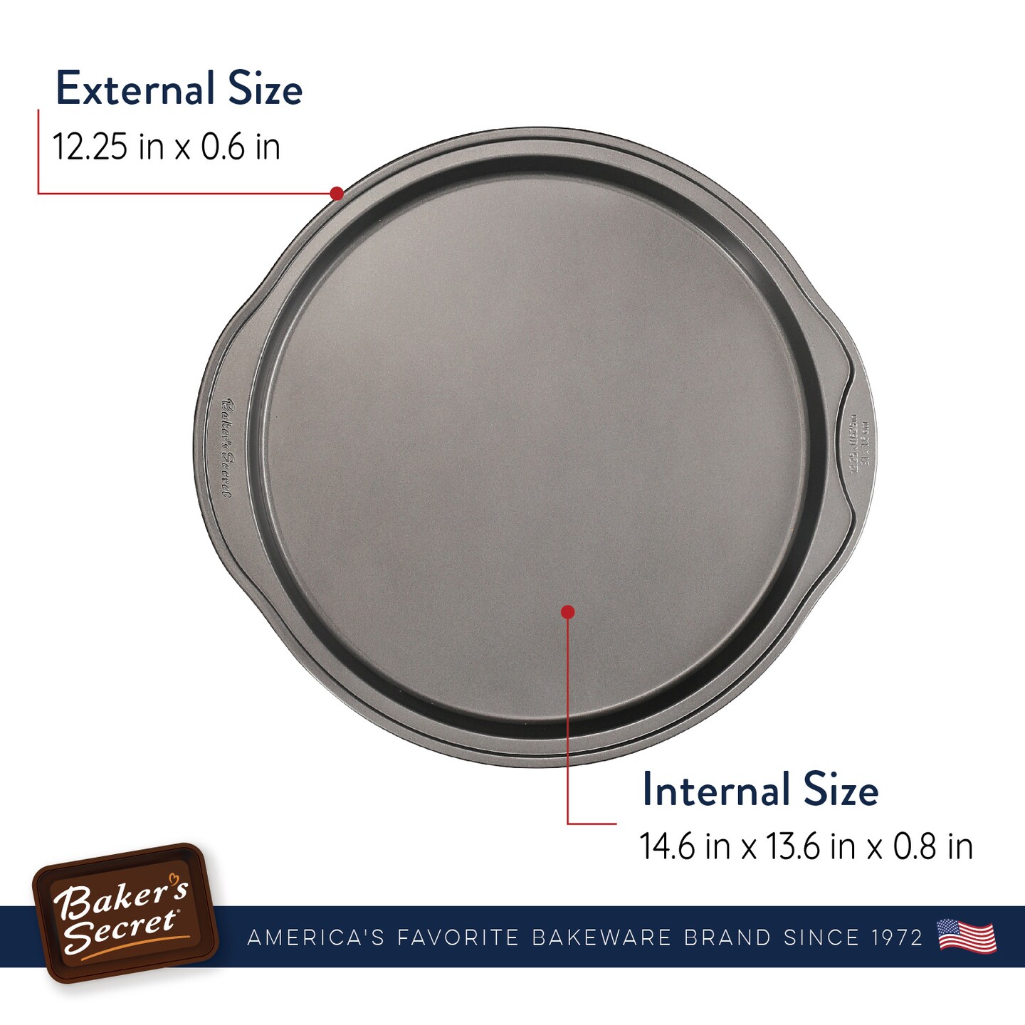 Baker&#x27;s Secret Non stick Pizza Pan for Oven 12.5&#x22;, Carbon Steel Pizza Baking Pan, Non-stick Bakeware Food-Grade Coating For Easy Release Dishwasher Safe Oven Baking Supplies - Classic Collection