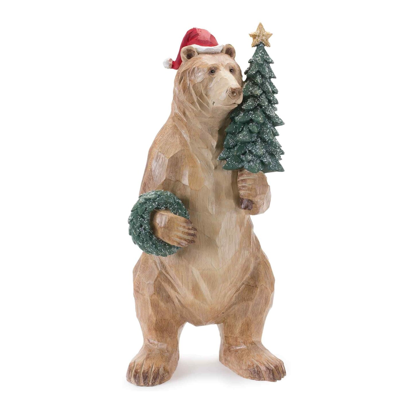 Melrose 18.5&#x22; Bear with Pine Tree and Wreath Christmas Figurine