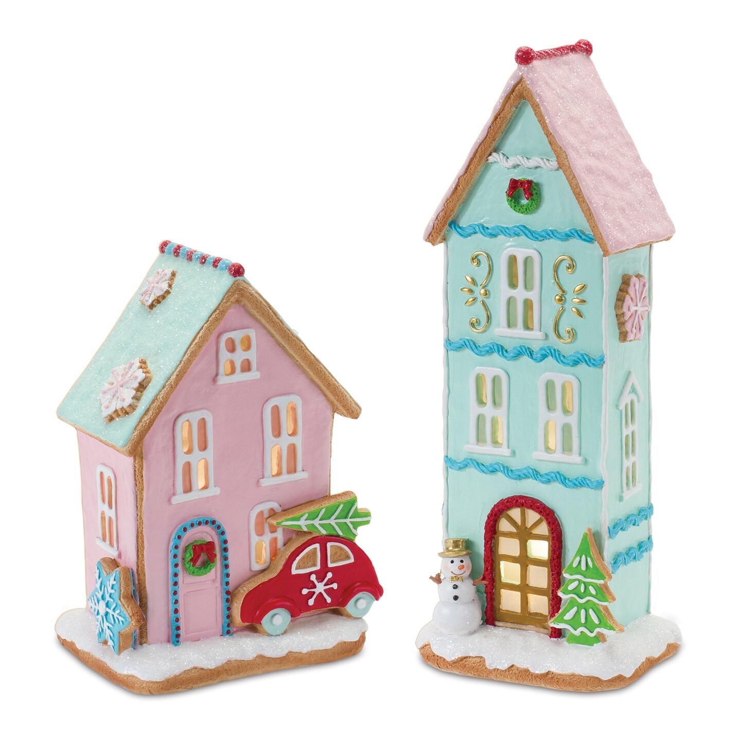 Melrose Set of 2 LED Lighted Christmas Cookie Houses 12.75&#x22;