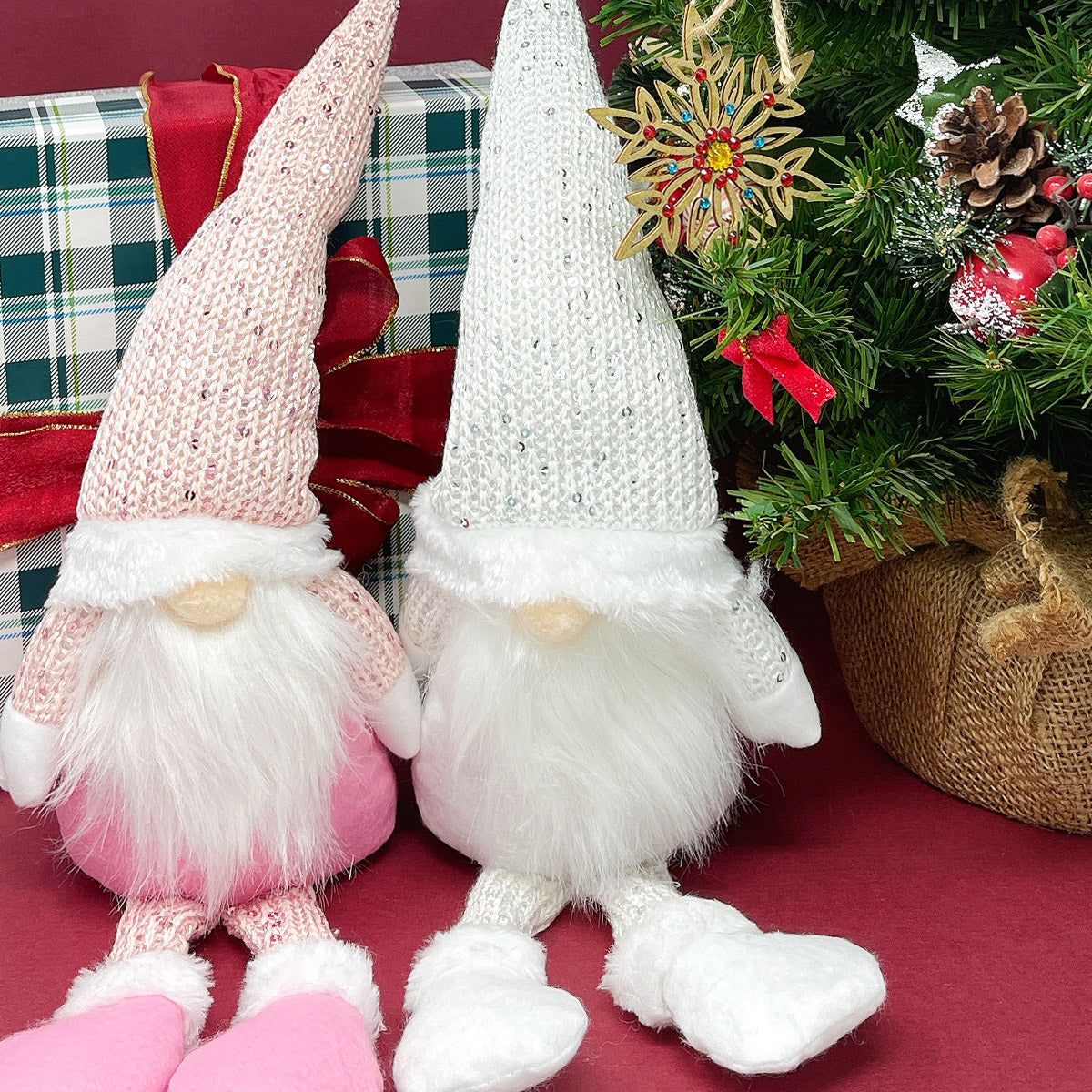Wrapables Pink &#x26; White Sitting Gnome Dolls for Tabletop and Holiday Decorations (Set of 2)