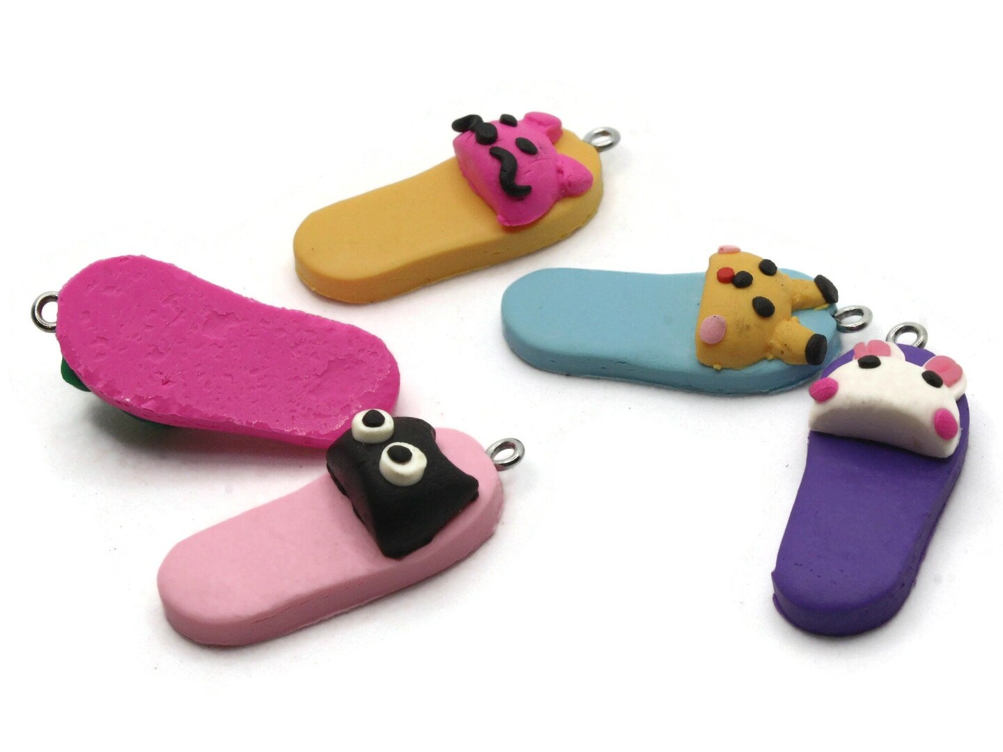 5 34mm Mixed Animal Miniature Slipper Polymer Clay Charms