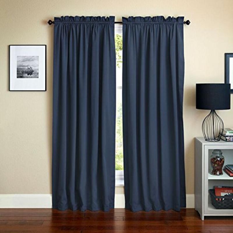 Blazing Needles 108-inch by 52-inch Twill Curtain Panels (Set of 2) - Navy Blue