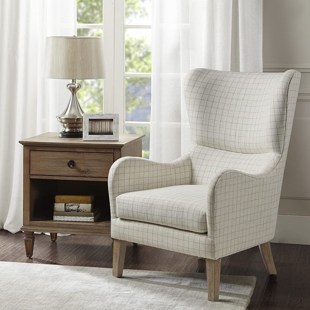 Madison Park Arianna Swoop Wing Chair with Linen Finish MP100-0983
