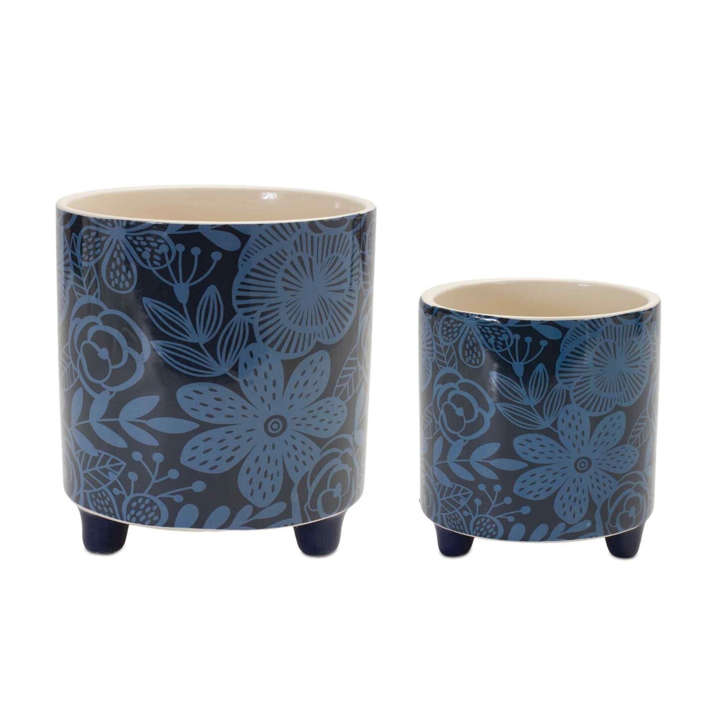 Melrose Floral Footed Standing Planters - 6&#x22; - Blue - Set of 2