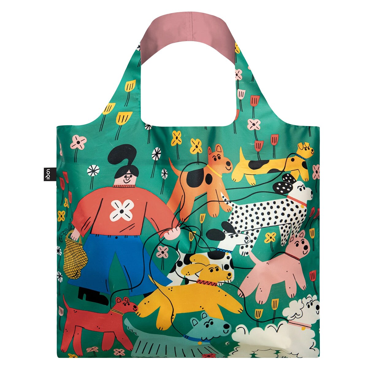 LOQI Artist Tess Smith-Roberts Reusable Shopping Bag, One Size, Dog Walking