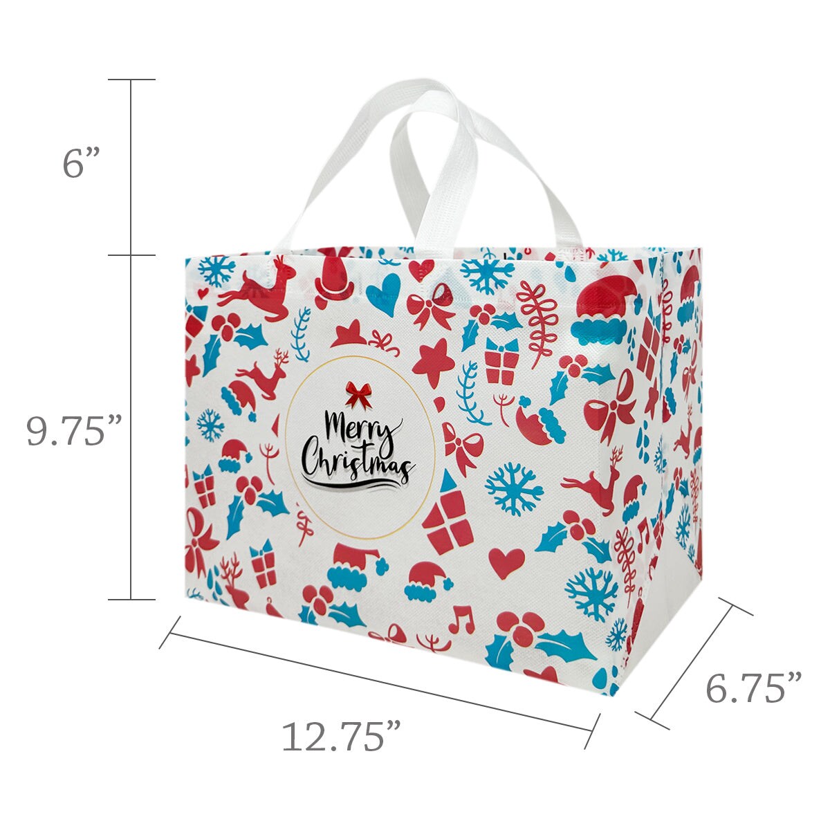 Wrapables Non-Woven Reusable Christmas Holidays Gift Bags with Handles for Gift Wrap, Parties, Favors and Treats (Set of 8)