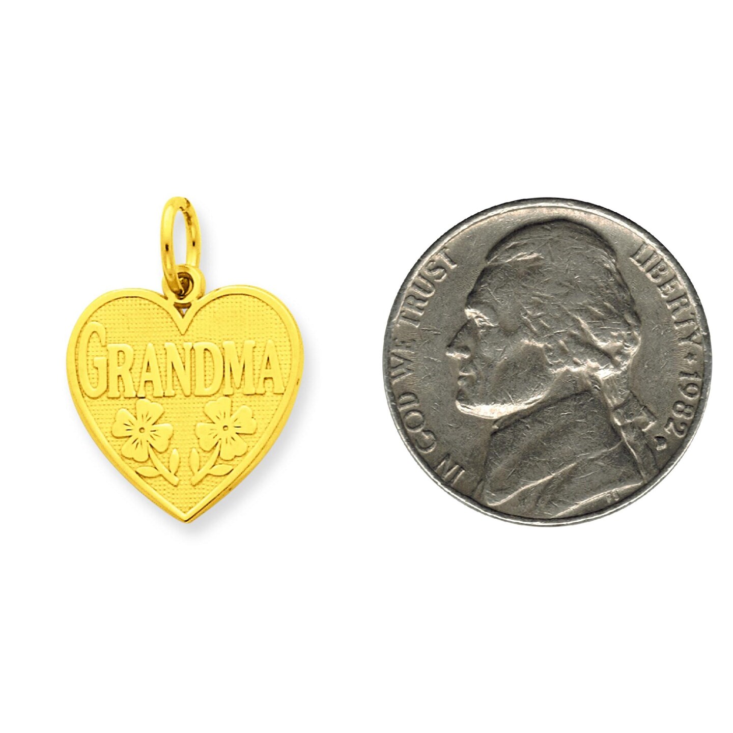 14K Gold Grandma Heart &#x26; Flower Charm Grandmother Jewerly 21mm x 16mm