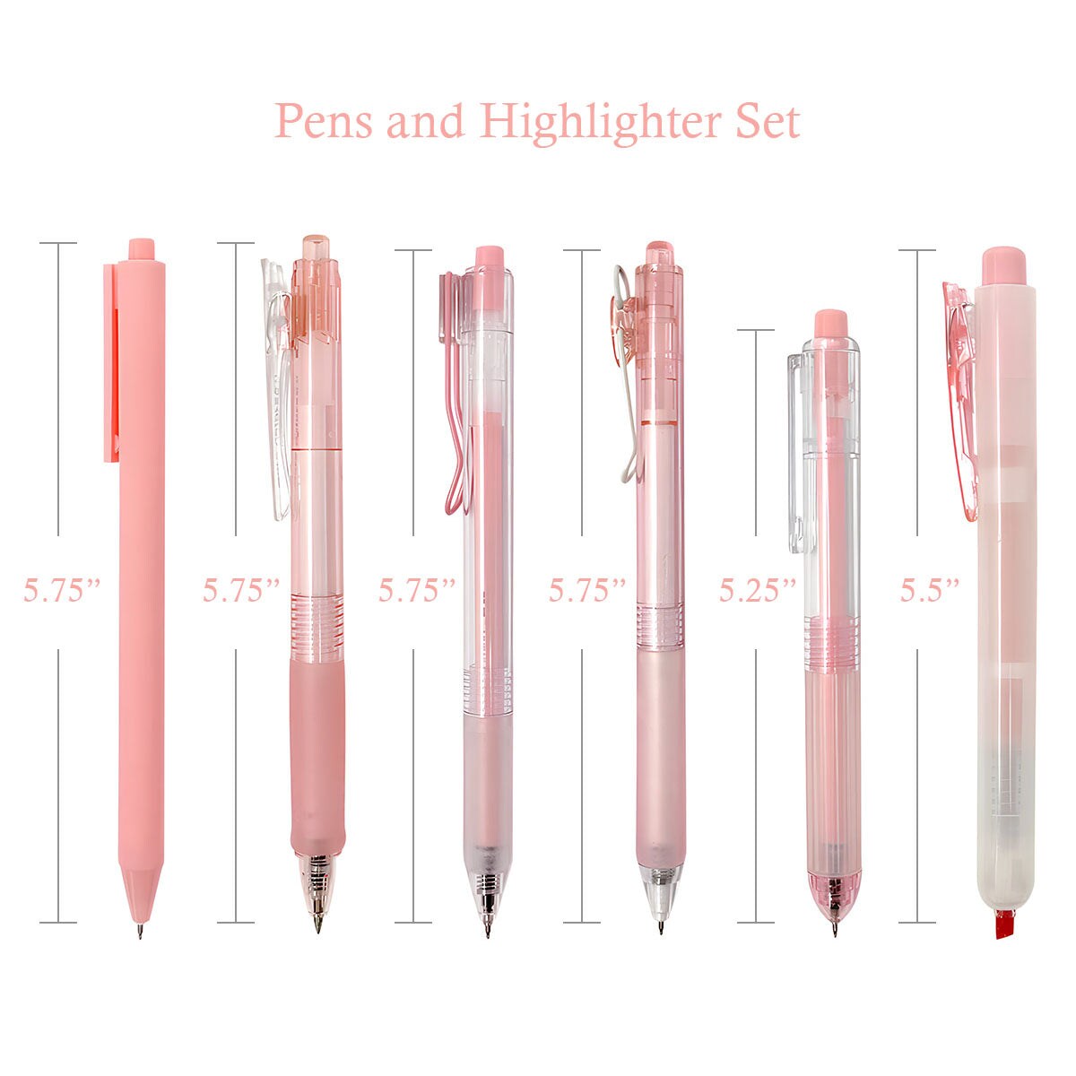 Wrapables Retractable Rollerball Pens and Highlighter Set, 0.5mm Black Gel Ink Pens for Home, Office, Stationery (Set of 6)