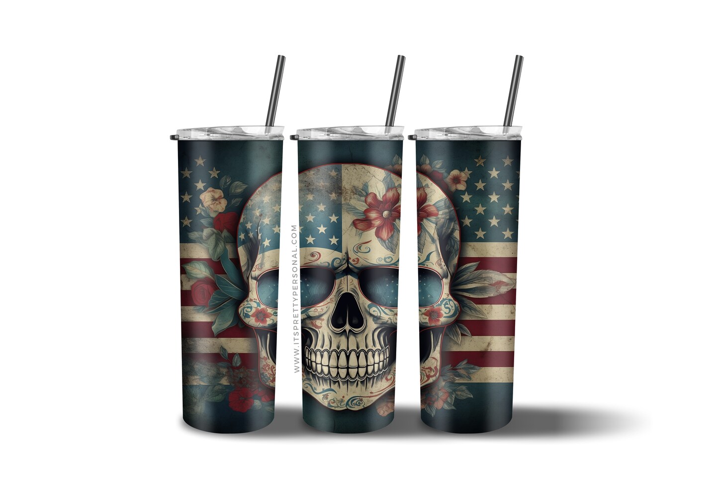 #197 CLEAR- 20oz -Merica Skull  9.4&#x22; x 8&#x22; Pattern Vinyl Wrap