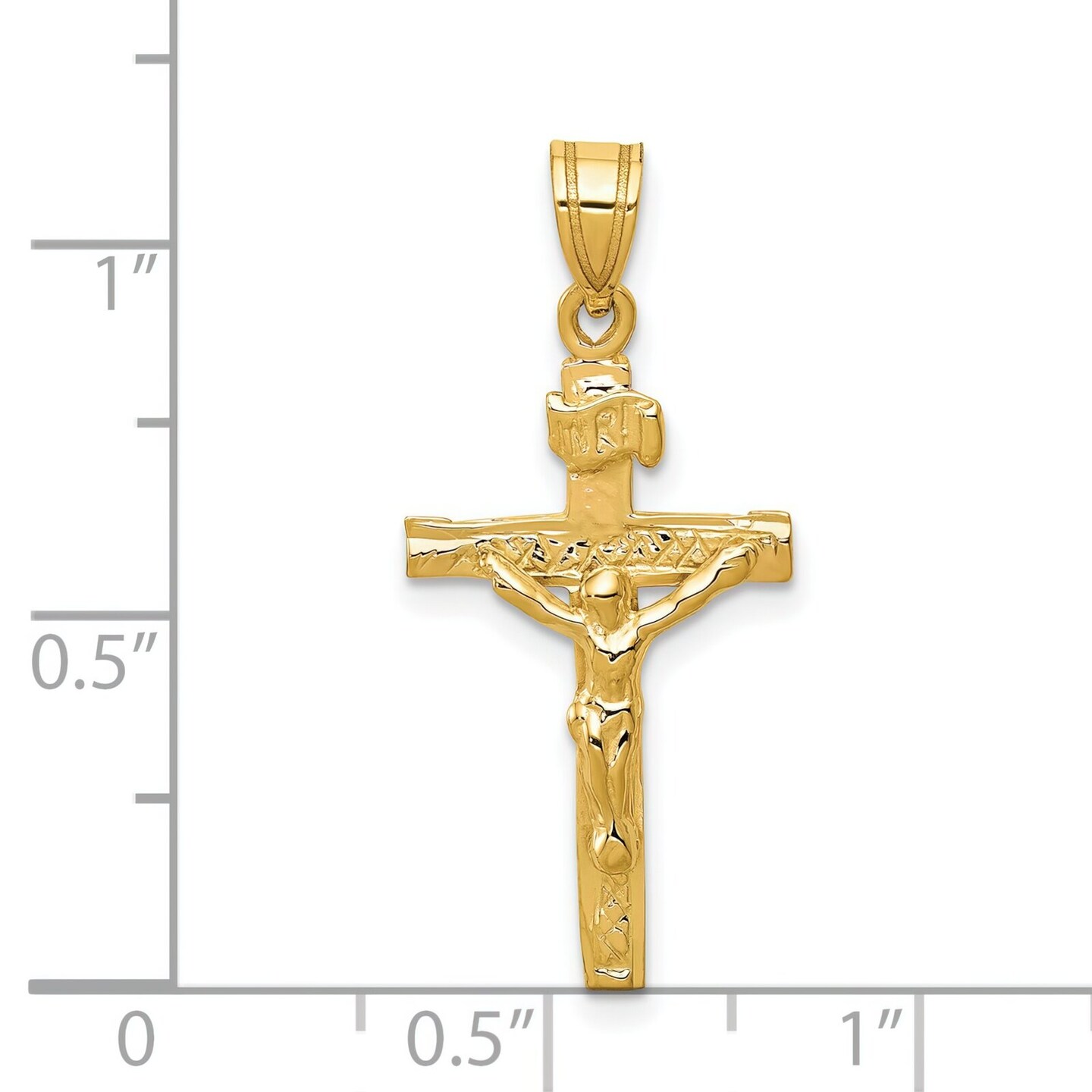 14K Yellow Gold INRI Crucifix Charm Pendant Jewelry 31mm x 9mm
