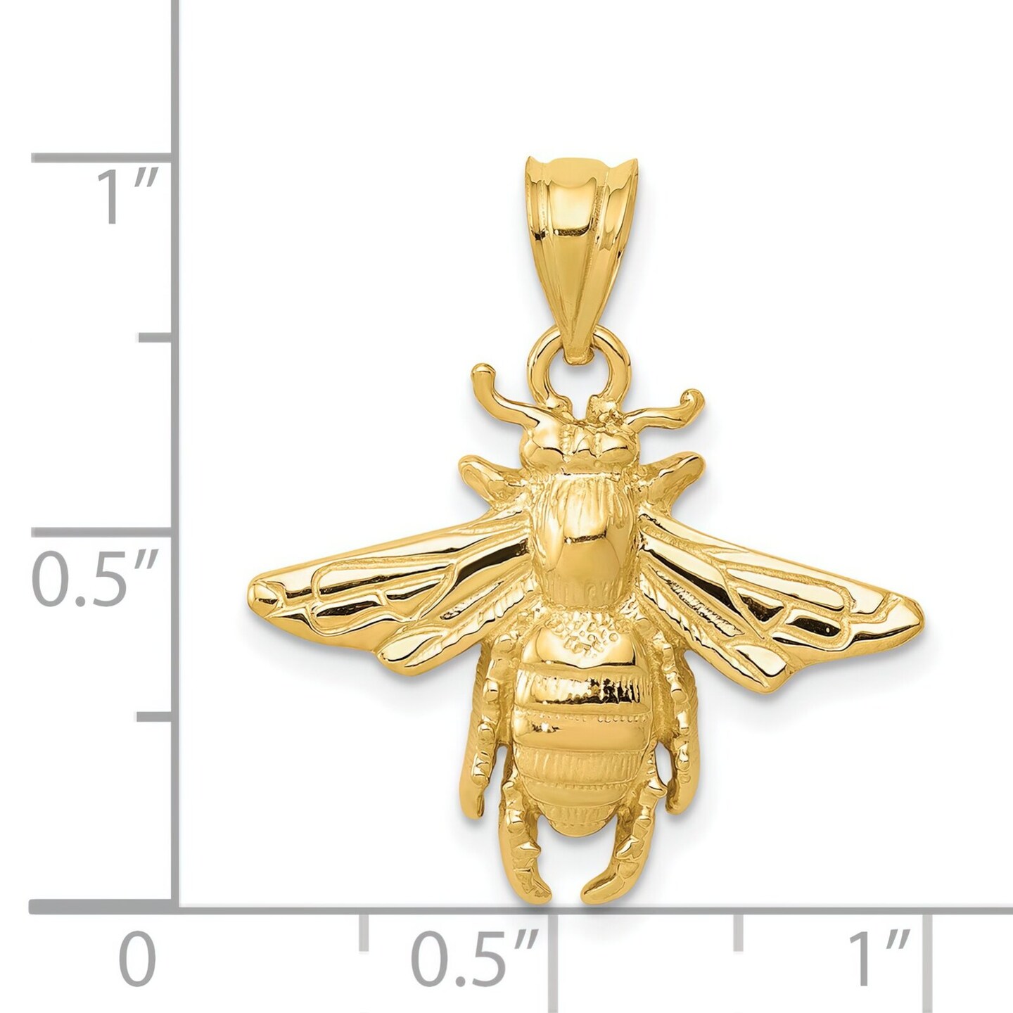 14K Yellow Gold Bee Charm Polished Pendant Jewelry 24mm x 21mm