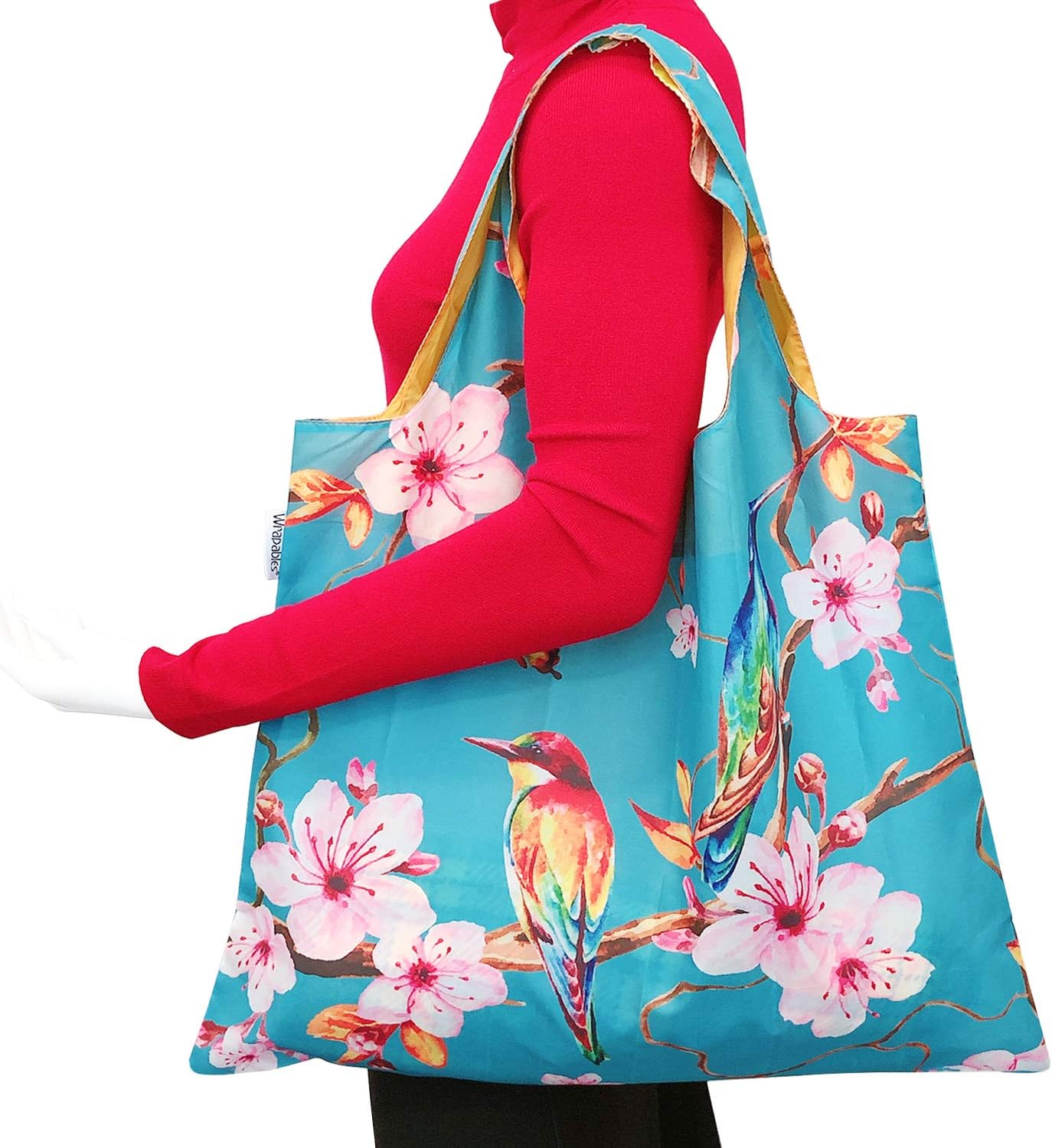 Wrapables Large Carryall Travel Tote Bag + Reusable Shopping Bag - Foldable, Compact, and OEKO-TEX Certified, Cherry Blossoms