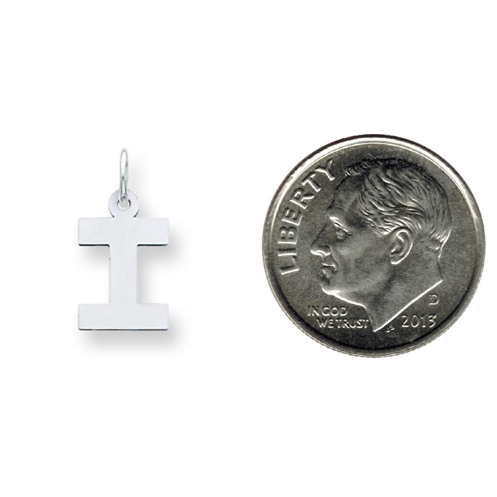 Sterling Silver Small Block Initial Letter I Charm Jewerly 16mm x 10mm