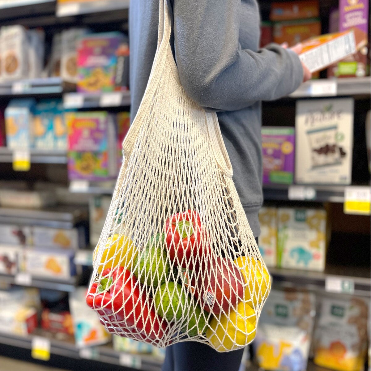 Wrapables Cotton Mesh Net Shopping Bag, Grocery Bag for Vegetables, Produce (Set of 3), Hot Pink, Beige, Teal