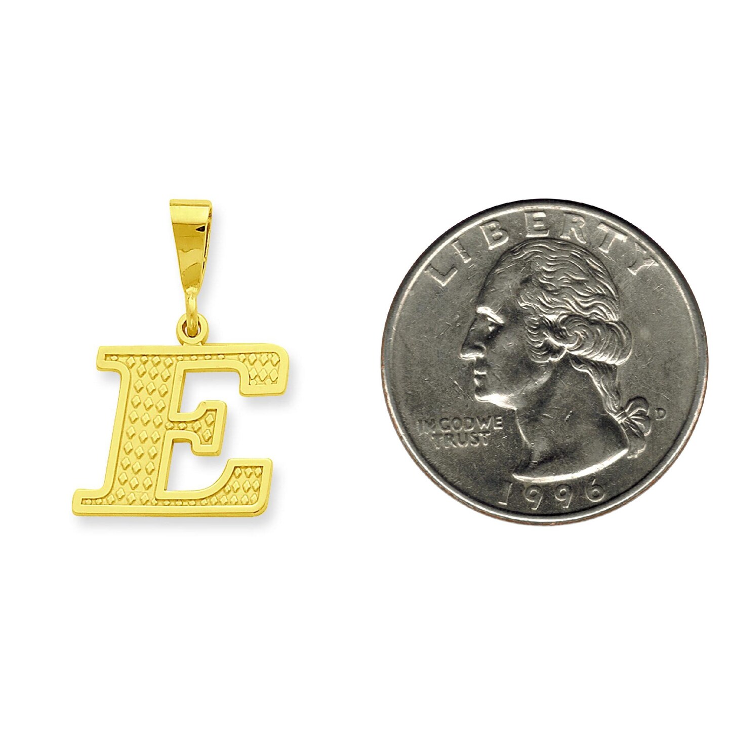 14K Yellow Gold Initial E Charm Letter Pendant Jewelry 25.6mm x 17.3mm