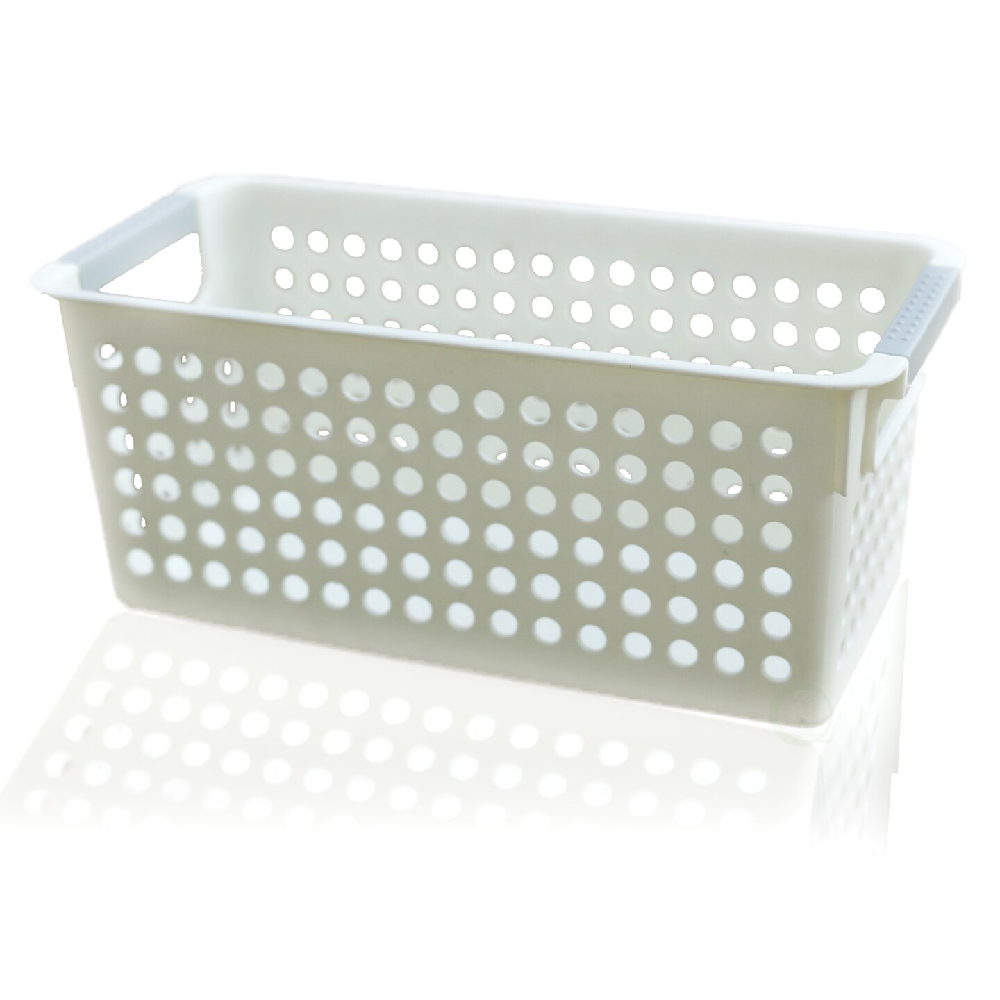 White Rectangular Plastic Shelf Organizer Basket With Handles