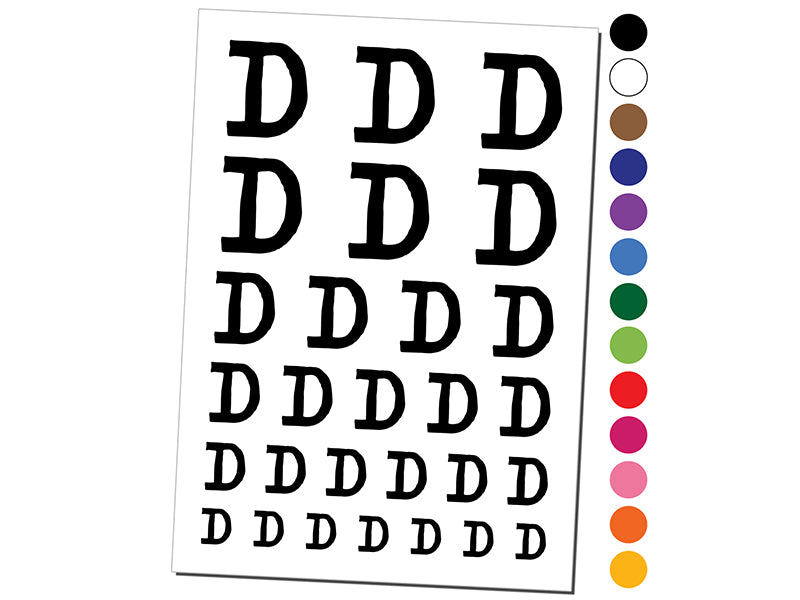 Letter D Uppercase Cute Typewriter Font Temporary Tattoo Water Resistant Fake Body Art Set Collection