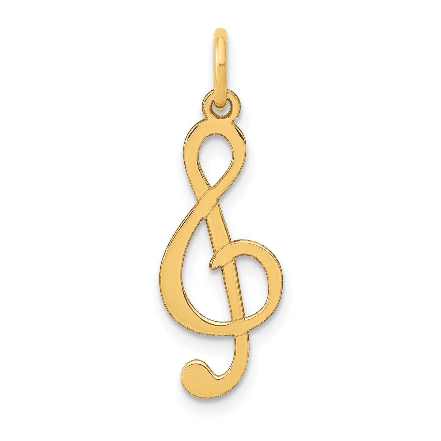 14K Yellow Gold 3D Clef Note Charm Music Pendant Jewerly 25mm x 9mm