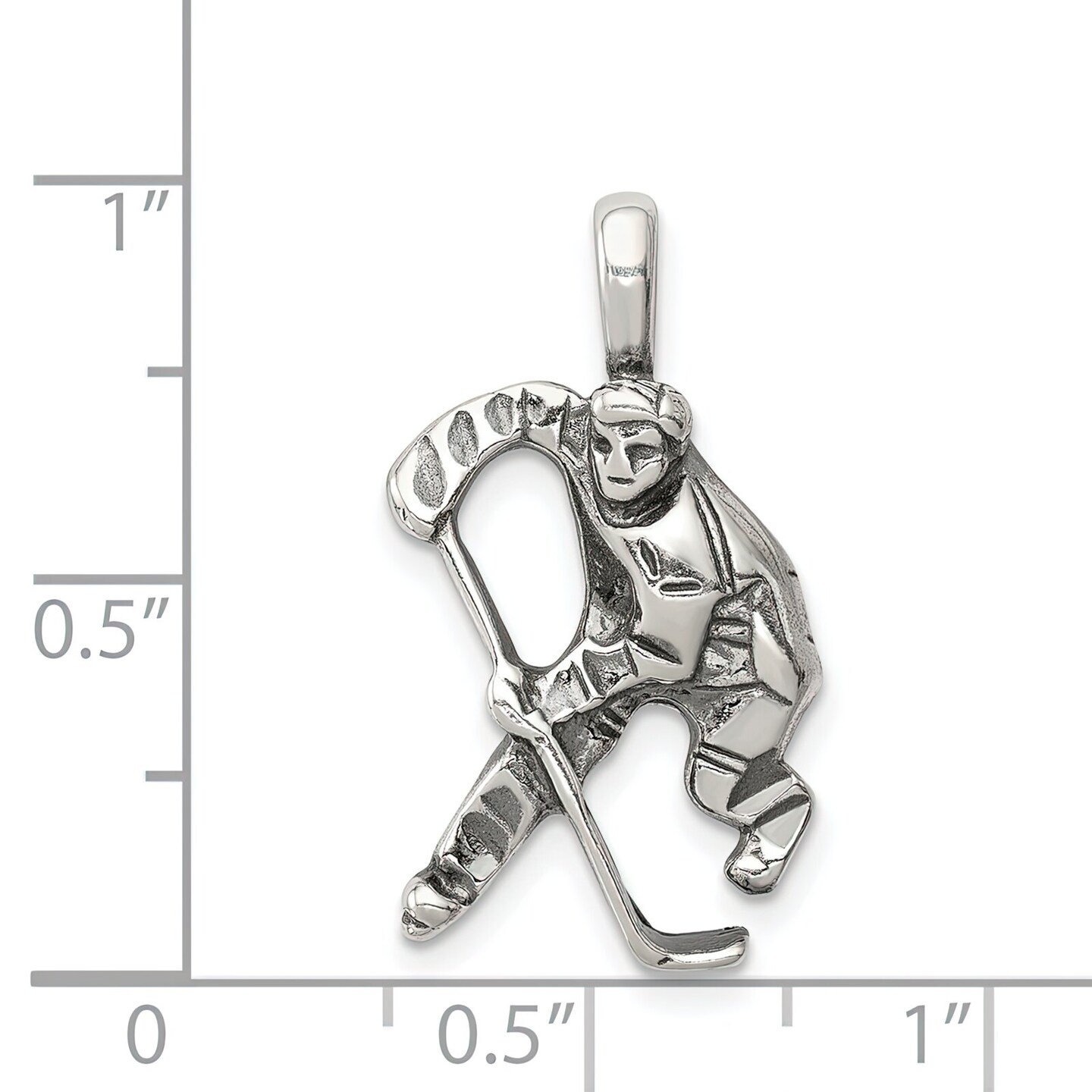 Sterling Silver Antiqued Hockey Player Charm Pendant Jewerly 25mm x 15mm