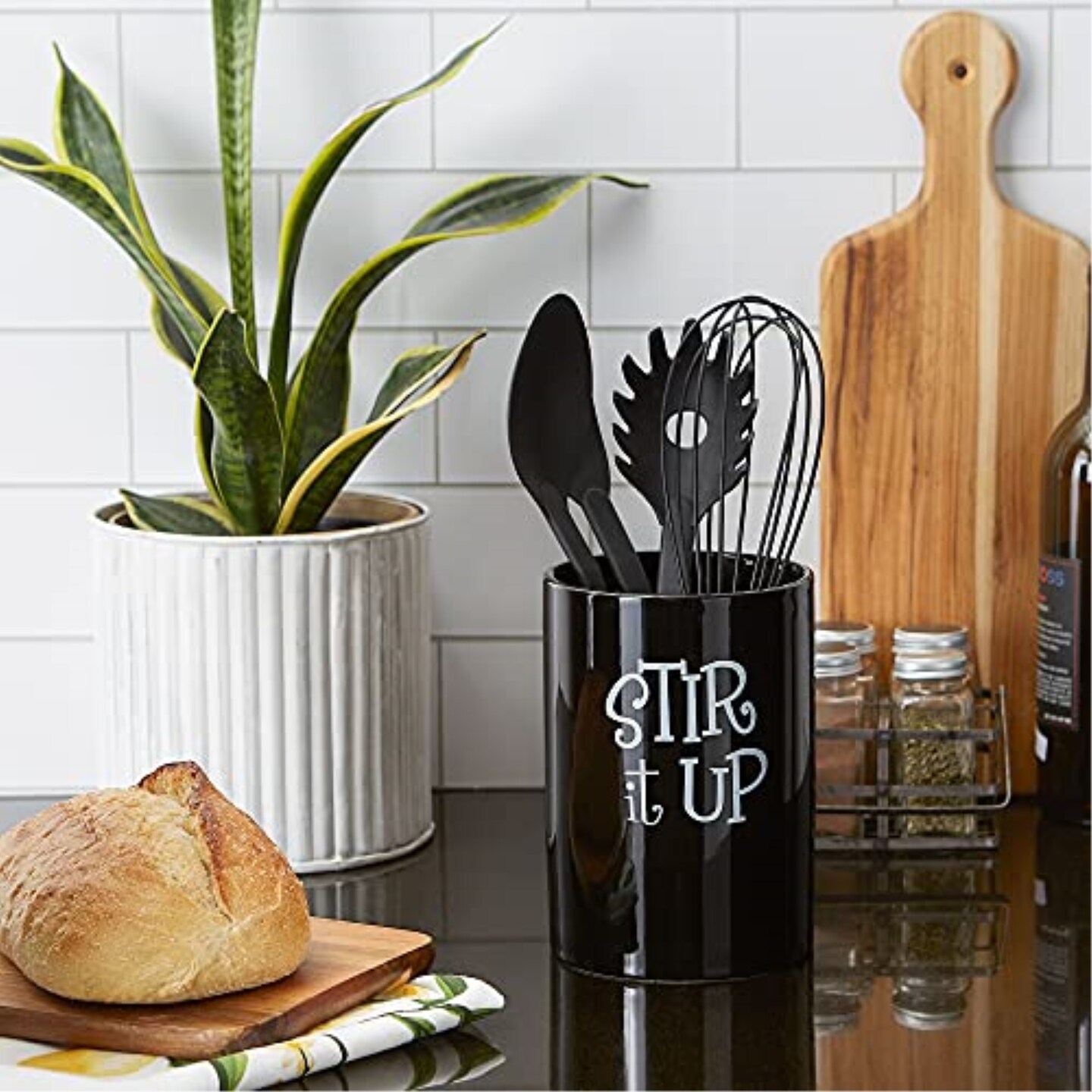DII Black Stir It Up Ceramic Utensil Holder