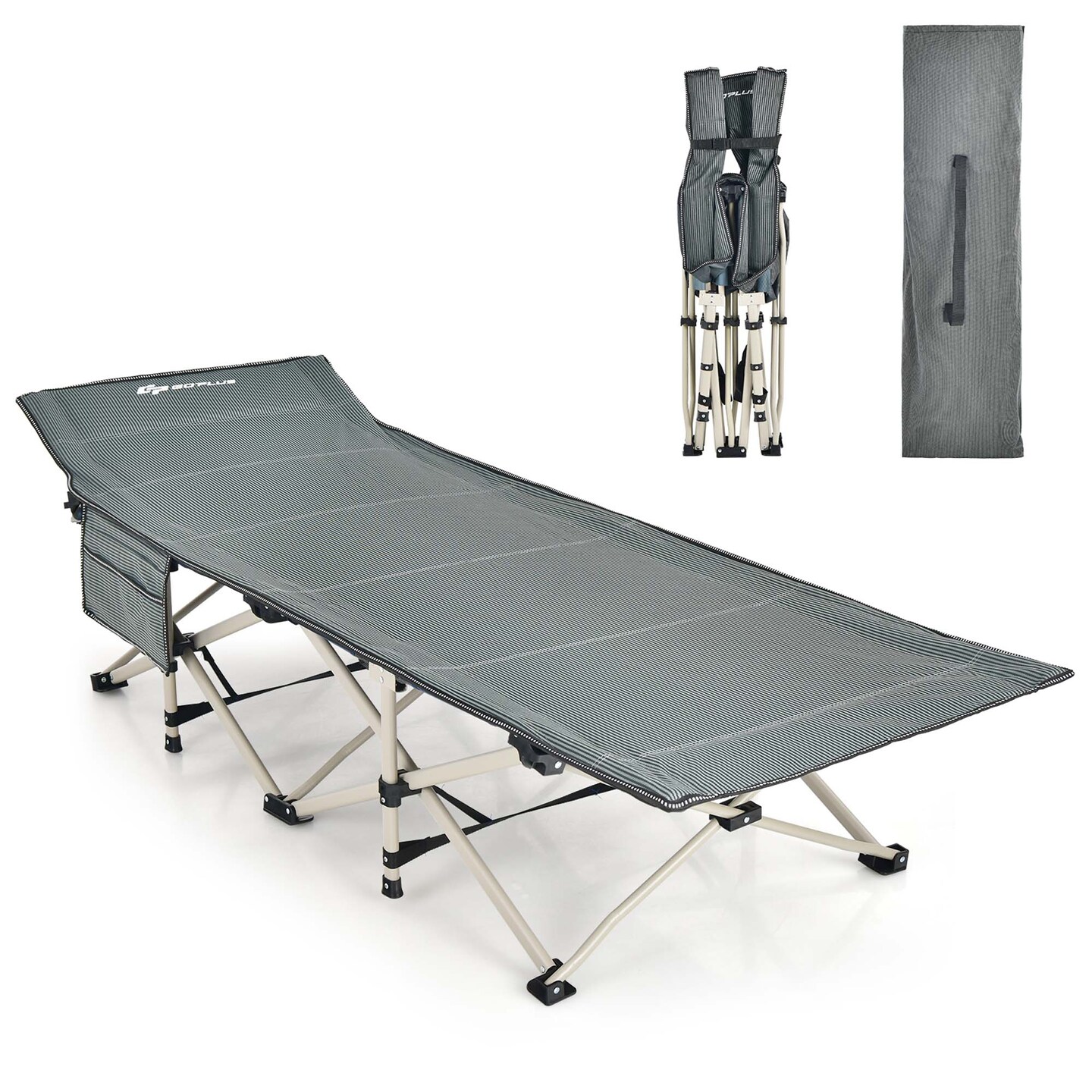 Goplus Wide Foldable Camping Cot Heavy-Duty Steel Indoor &#x26; Outdoor Sleeping Cot Blue/Grey//Green/Black