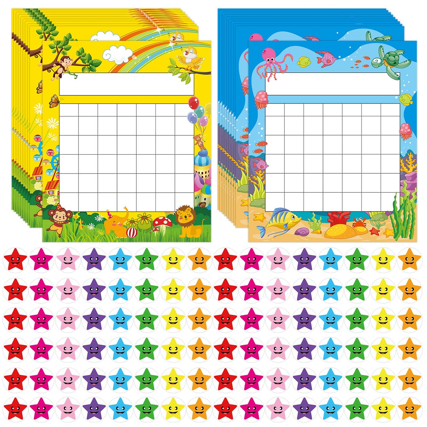 66 Pieces Incentive Chart with 2080 Reward Star Stickers for Kids Students Classroom Behavior, Animal & Marine Theme
