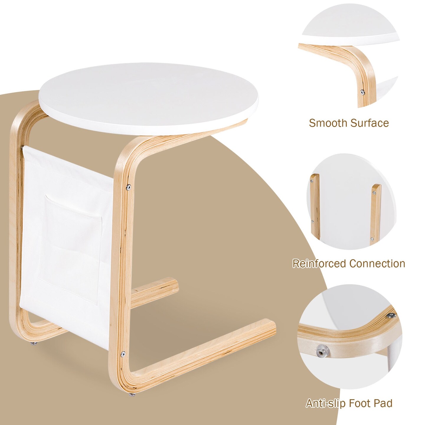 Bentwood Accent Coffee Table Round Tabletop with Storage Bag