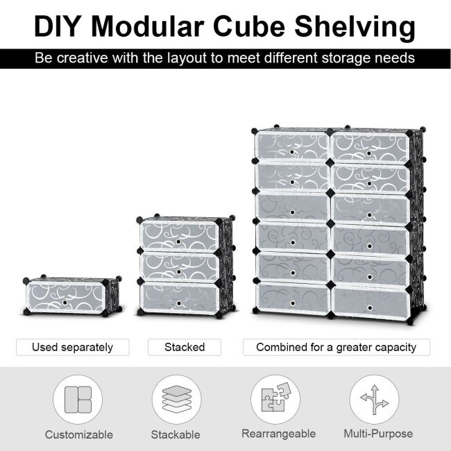 12 Cubes DIY Portable Plastic Shoe Rack with Doors