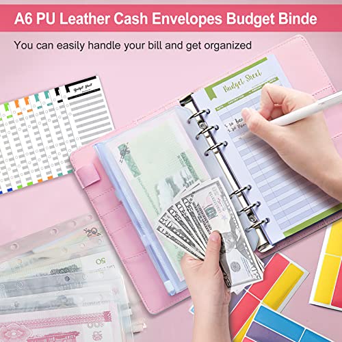 Budget Binder, Cash Envelopes For Budgeting, A6 Budget Binder With Zipper Envelopes, Budget Binder for Budgeting with 12Pcs Budget Planner with Cash Envelopes