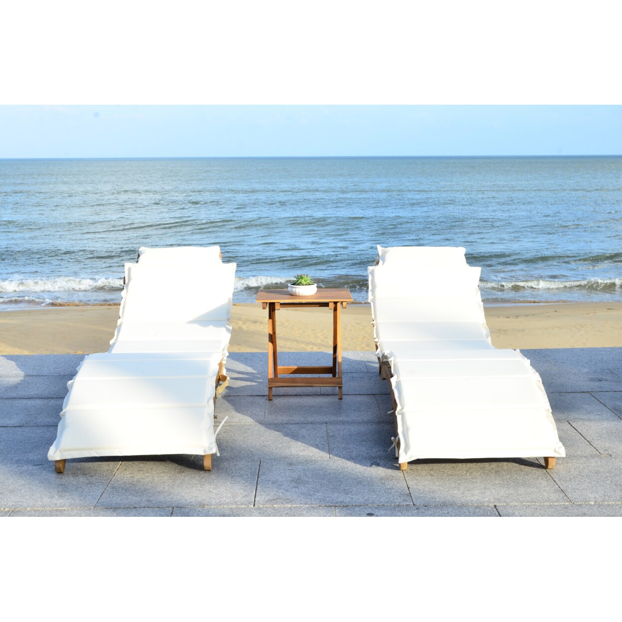 Safavieh   Outdoor Collection Pacifica 3-Piece Lounge Set Natural/Beige
