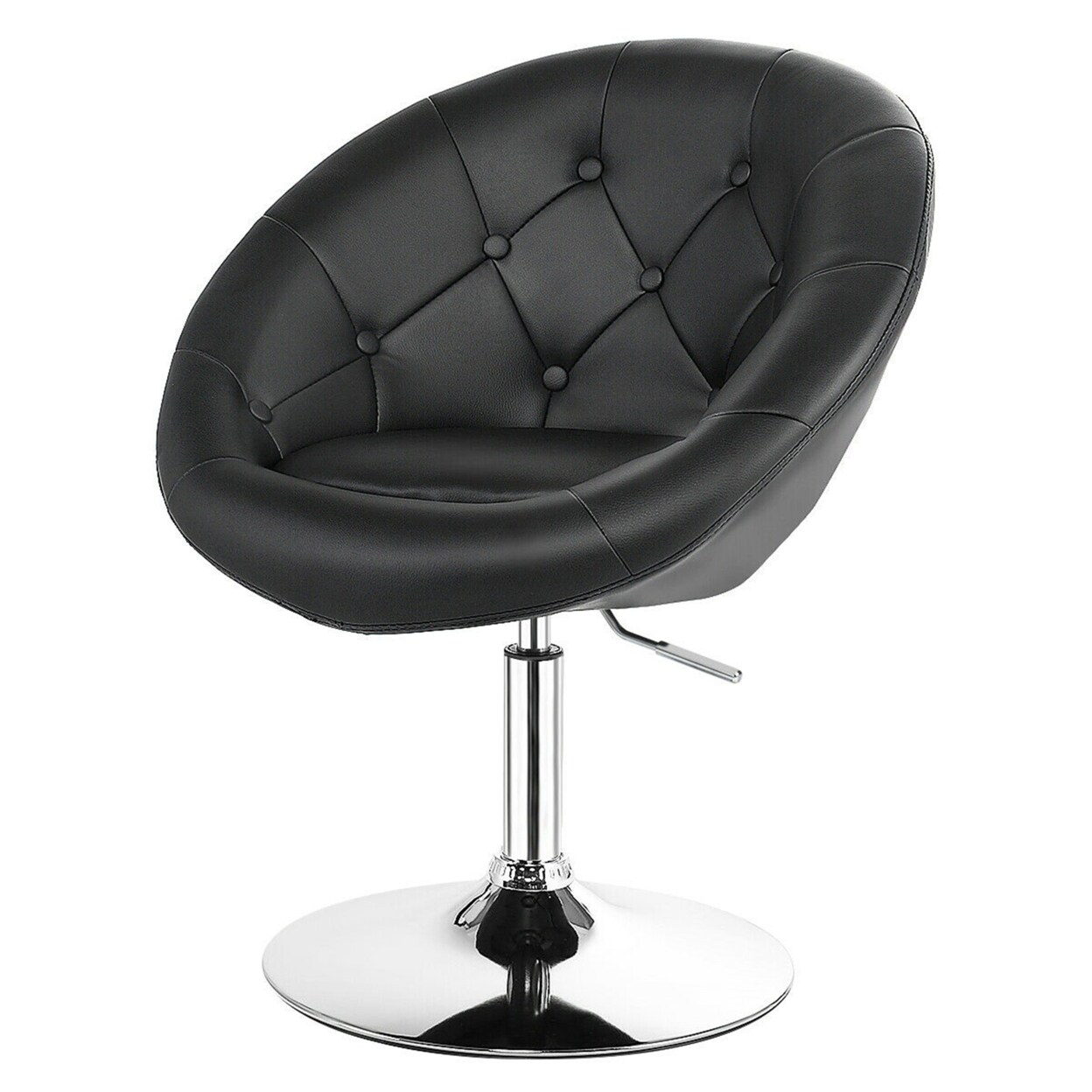 Pu Leather Adjustable Modern Chair Swivel Round Tufted Back Black