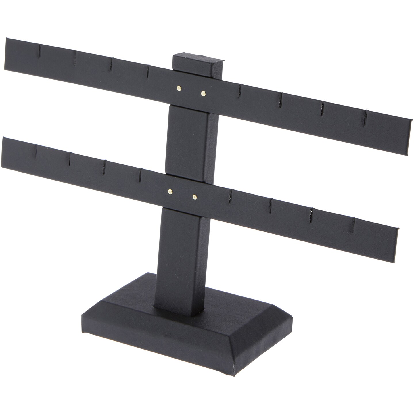 Plymor Black Faux Leather Double T-Bar, Eight Pair Earring Display Stand, 10.25&#x22; W x 6.5&#x22; H