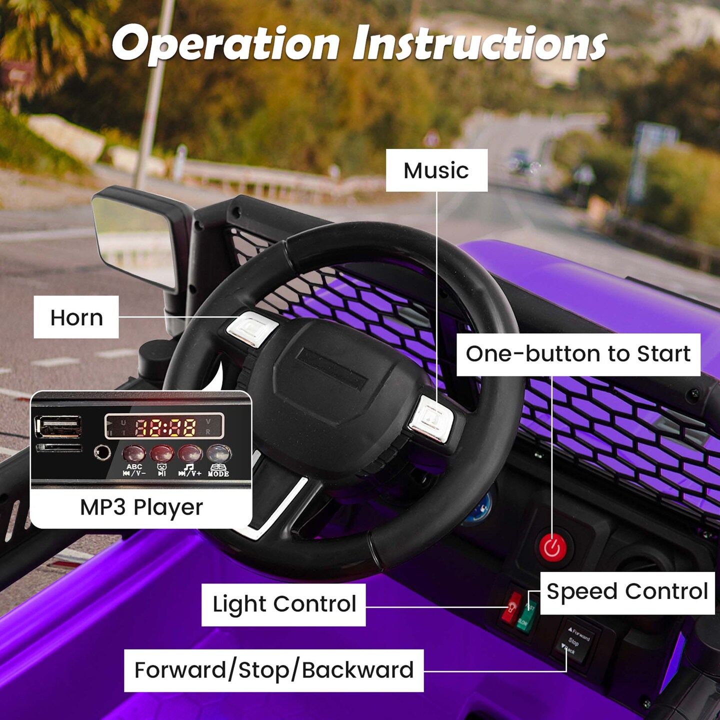 Costway 12V Kids Ride On Truck Car Electric Vehicle Remote with Music &#x26; Light Red/Purple