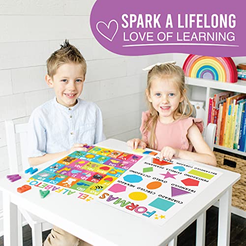 Hadley Designs 12 Spanish Educational Posters, Bilingual Learning Chart for Prek, Kindergarten & 1st Grade Kids, Classroom Decorations, Alphabet, Colors, Numbers, Months of the Year, Days of the Week