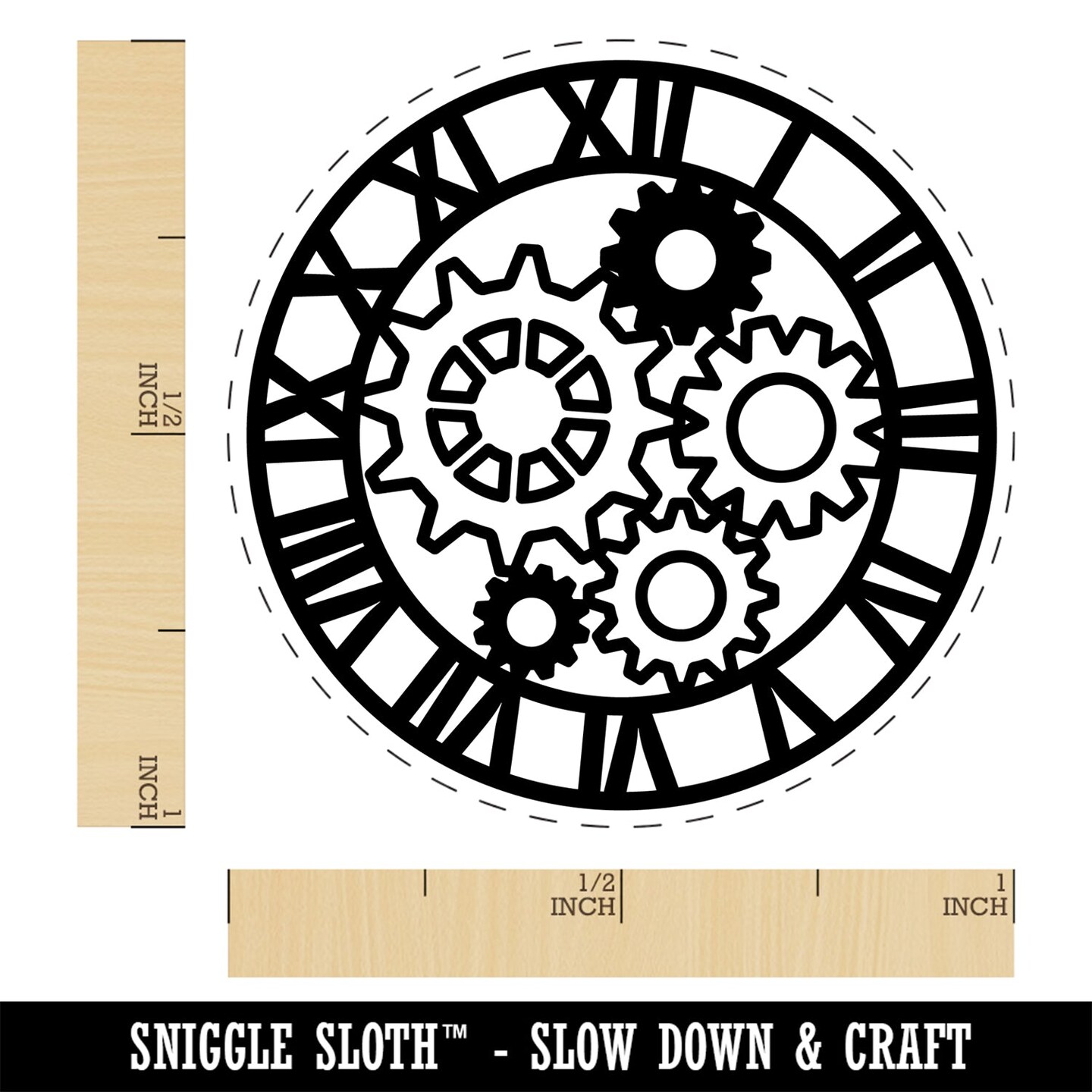 Clock Face with Gears Self-Inking Rubber Stamp Ink Stamper for Stamping Crafting Planners