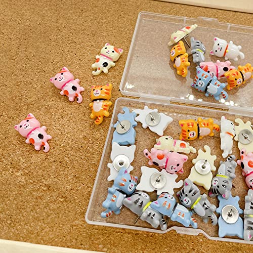 30 Pieces Cute Cat Push Pin Decorative Thumb Tacks Animal Push Pins for Photo Wall Maps Memo Note Bulletin Board or Cork Boards Multi-Functional Pushpin Tool Office Accessories