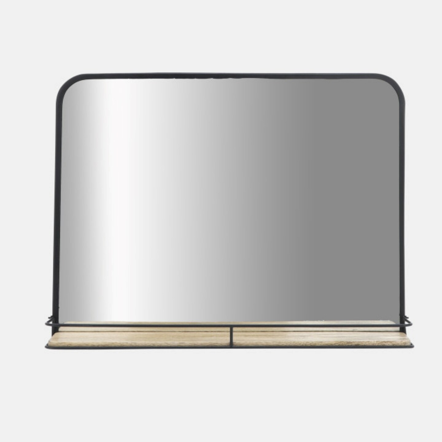Kingston Living Rectangular Wall Mirror with Folding Shelf - 24&#x22; - Brown and Black