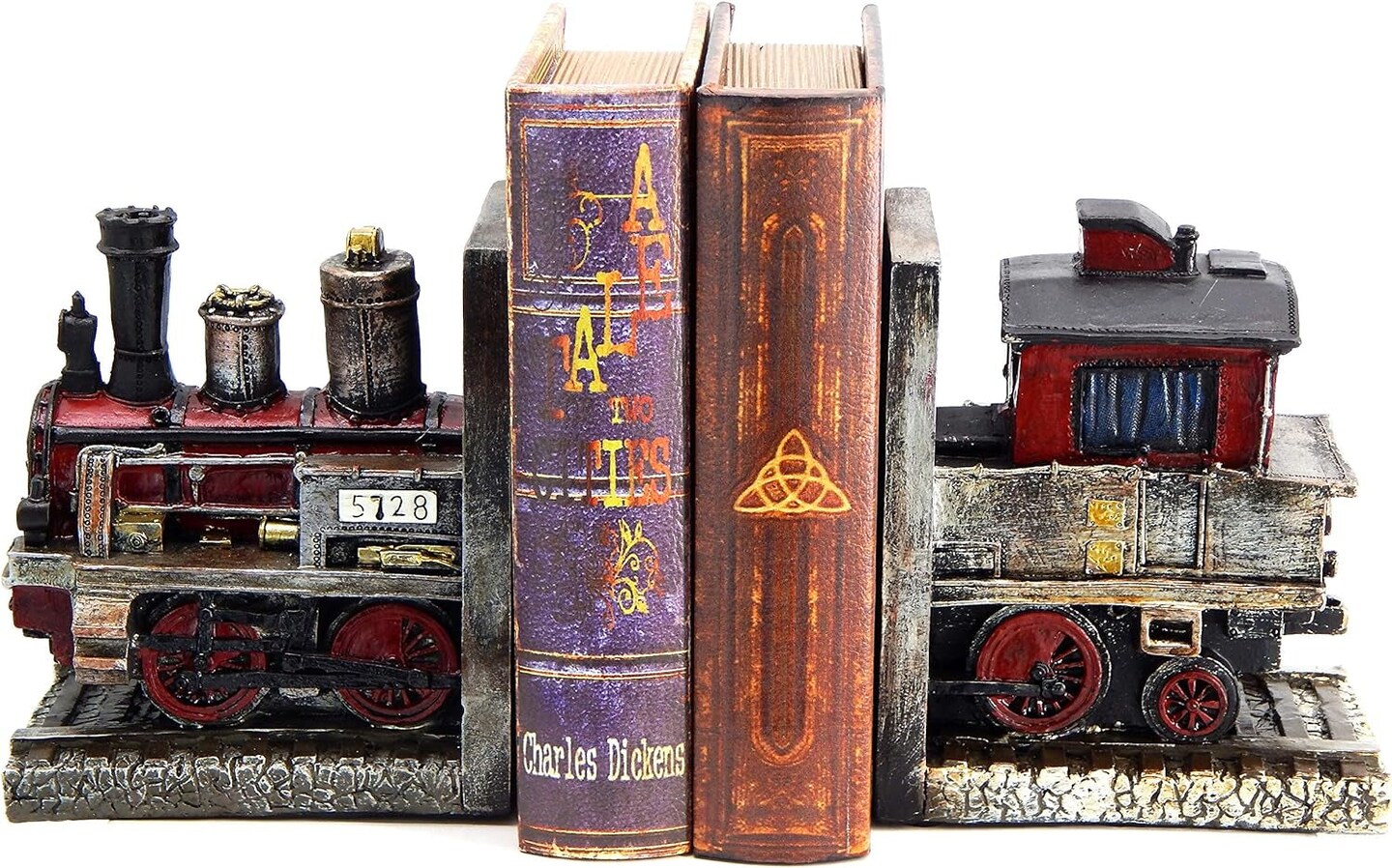 20928 Decorative Bookends Train Steam Locomotive Engine Industrial Car Salon Gear Book Ends Shelves Support Heavy Duty Rustic Vintage Style Noble Express