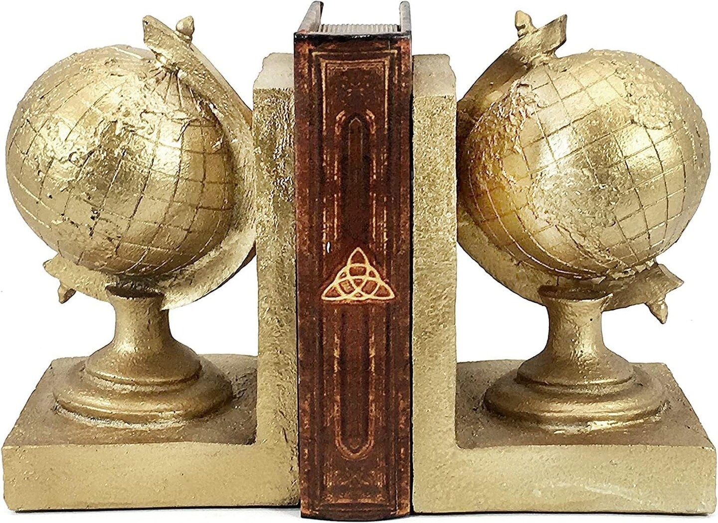 Vintage Globe Bookends Decorative Tellurion Antiques Unique Old World Map Rustic Nonskid Book Ends Desk Bookshelf Shelves Stoppers Holder Farmhouse Boho Decor Gold
