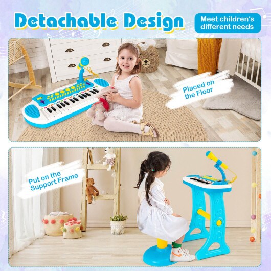 Kids Piano Keyboard with Adjustable Microphone and Stool