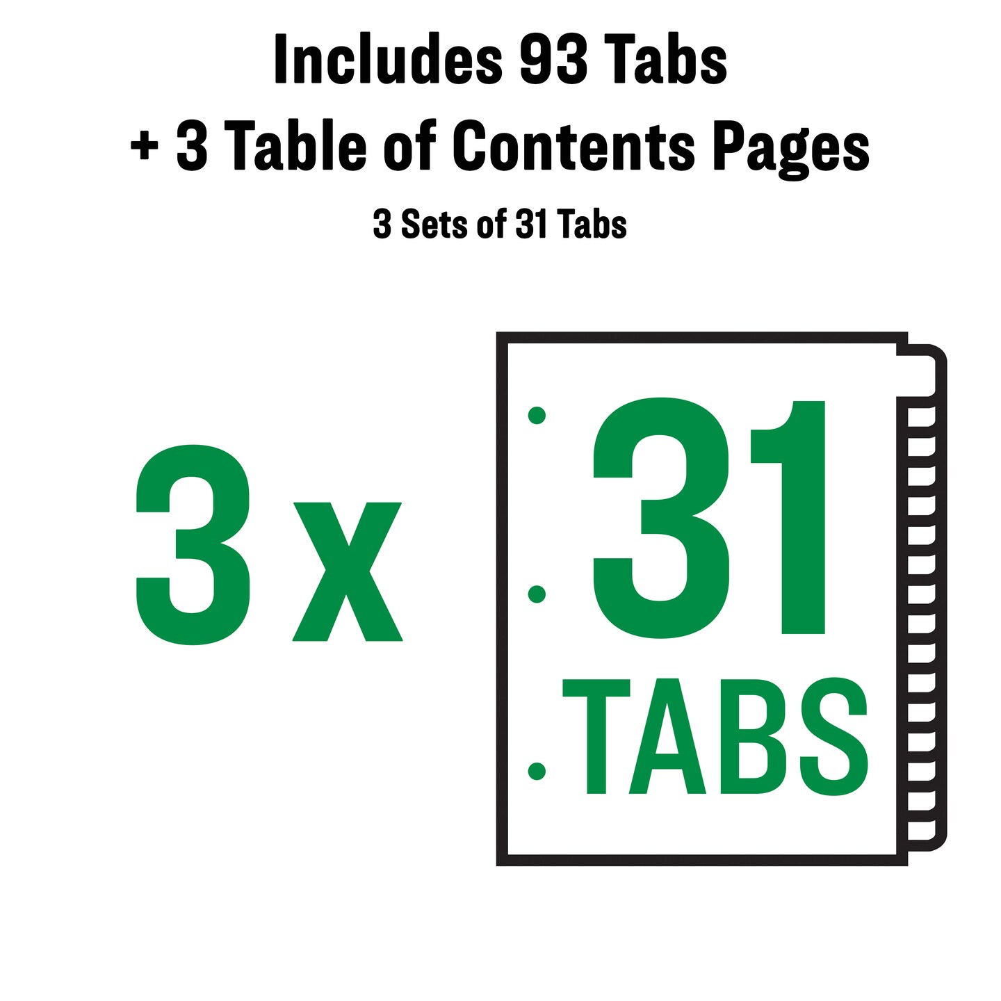 Office Essentials 1-31 Tab Table &#x27;n Tabs Dividers for 3 Ring Binders, Printable Table of Contents, Multicolor Tabs, 3 Sets (21892)