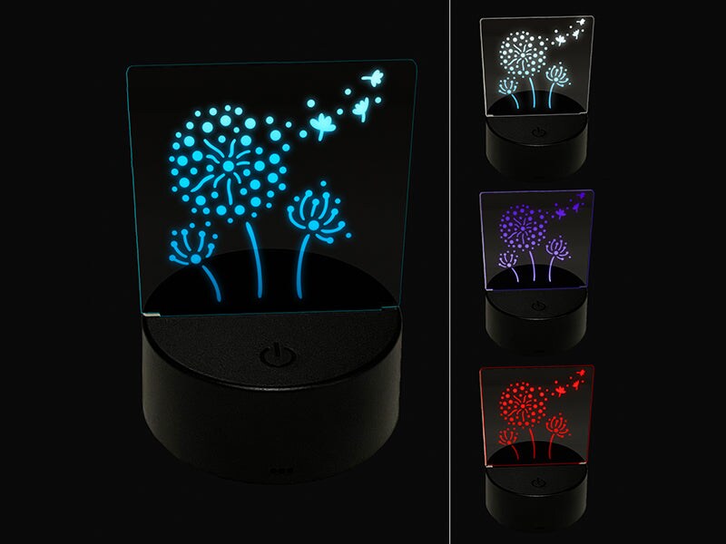 Dandelion Seeds Blowing Away 3D Illusion LED Night Light Sign Nightstand Desk Lamp