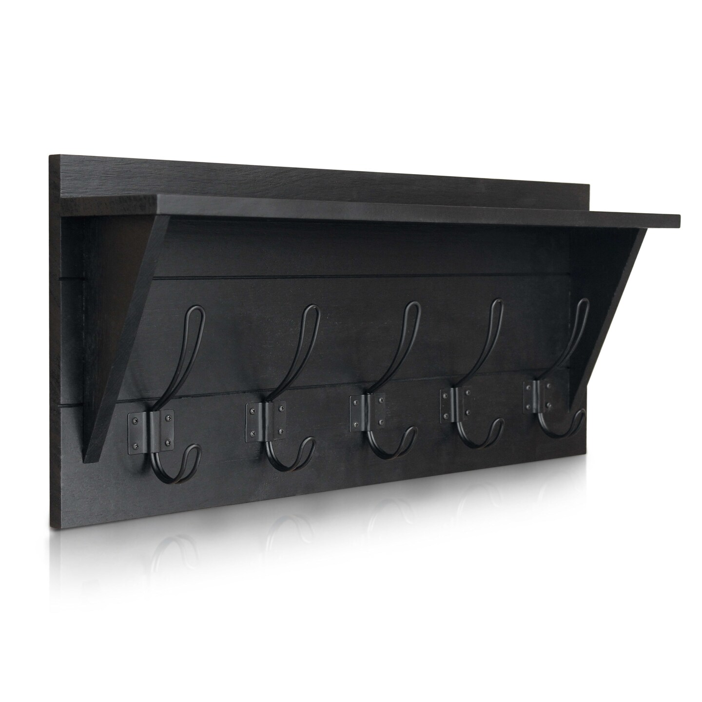 HBCY Creations Rustic Wall Mounted Coat Rack Shelf - Wooden Country Style 24" Entryway Shelf with Hooks - Solid Pine Wood - For Entryway, Kitchen, Bathroom